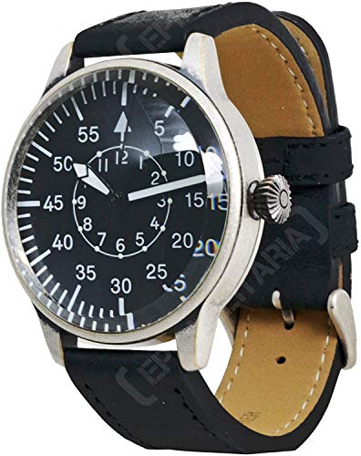 Mil-Tec Vintage Aviator Watch Black Dial Quartz Mens Flieger Pilot World War 2 Wristwatch