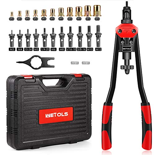 WETOLS 16' Rivet Nut Tool, Professional Rivet Nut Tool Kit with 11 Metric & Inch Mandrels M3 M4 M5 M6 M8 M10 M12, 10-24, 1/4-20, 5/16-18, 3/8-16, 110pcs Rivnuts and Blow Carry Case - WE-889
