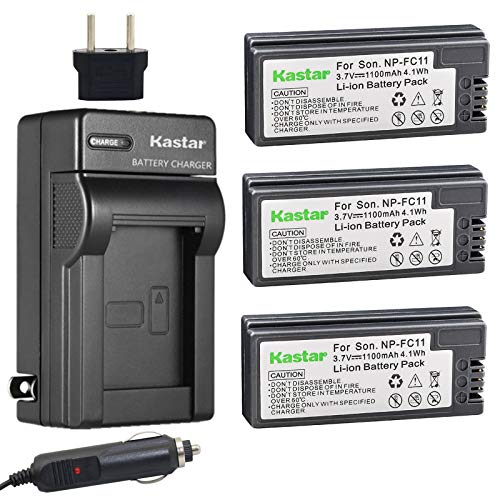 Kastar Battery 3-Pack + Charger for Sony NP-FC11 NP-FC10 and DSC-P12 DSC-P10 DSC-P8 DSC-V1 DSC-P7 DSC-P5 DSC-P9 DSC-P3 DSC-F77 DSC-P10S DSC-FX77 DSC-P2 DSC-P10L DSC-P8L DSC-F77A DSC-P8S P8R