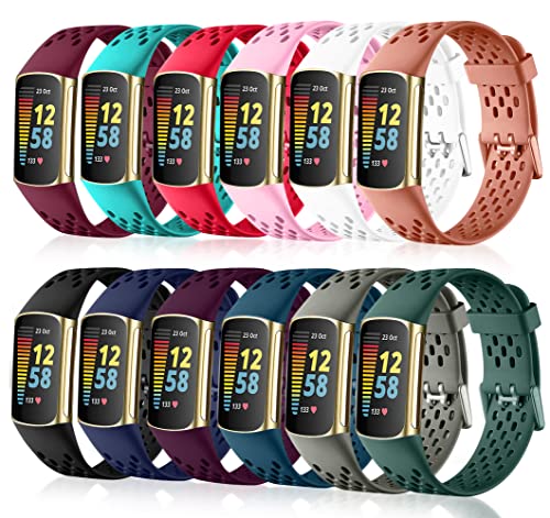 Breathable Sport Bands - Compatible with Fitbit Charge 6 Bands/Fitbit Charge 5 Bands, Soft Silicone Waterproof Replacement Wristbands Strap for Charge 6/Charge 5 Advanced Fitness Health & Tracker