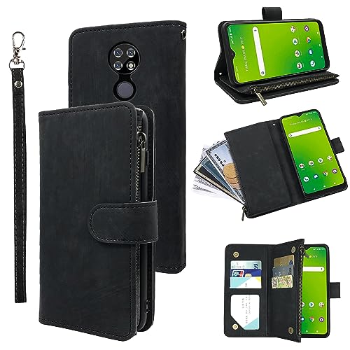 Compatible with Cricket Ovation 1 U705AC/AT&T Radiant Max 4G U705AA Wallet Case Wrist Strap Lanyard and Premium Vintage Leather Flip Credit Card Holder Stand Cell Phone Cover for ATT 6.5 Women Black