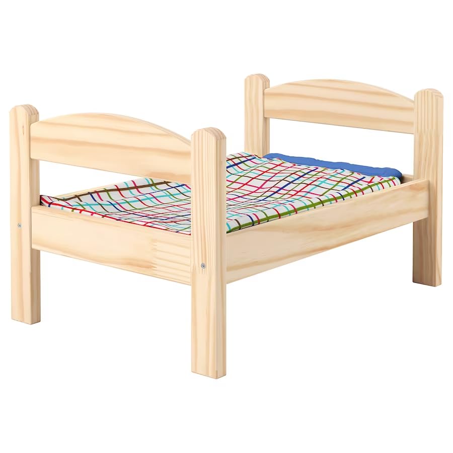 IKEA Duktig Doll Bed with Bedlinen Set, Pine, Multicolor