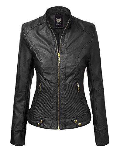 Lock and Love LL WJC747 Womens Dressy Vegan Leather Biker Jacket M BLACK