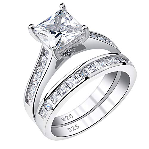 Newshe Wedding Rings for Women Engagement Ring Sets Princess 925 Sterling Silver Cz 1.8Ct Size 7