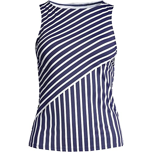 Lands' End Womens Chlorine Resistant High Neck Tankini Top Deep Sea Mixed Diagonal Stripe Dd-Cup Plus 24w