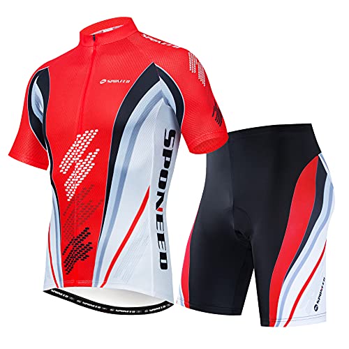 sponeed Cycling Gear for Men Cycle Jersey Set Full Zipper Bike Ride Shorts Men Bicycle Suits Race Road Biking M US Red