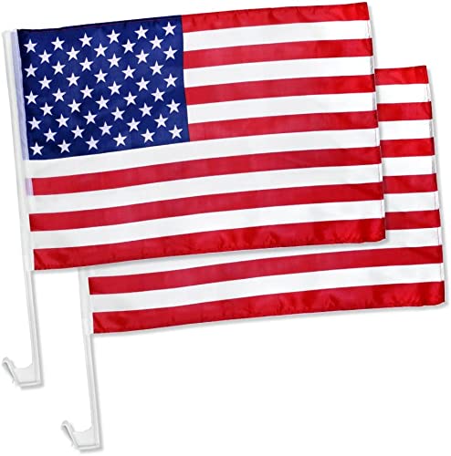 Julysgift Pack of 2 US American Car Flag with Window Clip 17' x 12'