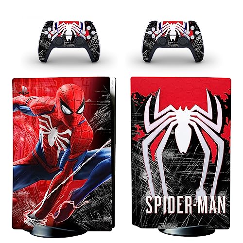 Vanknight PS5 Standard Disc Console Controllers Skin Super Hero Sticker Decal PS5 Console and Controllers Red