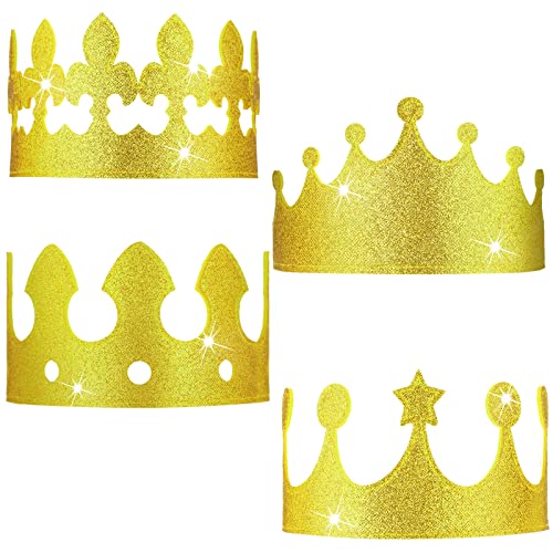 Tatuo 4 Pieces Gold Stretch Kids Crown Felt Glitter Birthday Crown Gold Felt Birthday Crown for Boys or Girls (Cute Style)