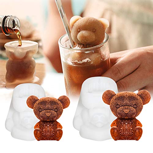 Whaline 2Pcs 3D Teddy Bear Ice Silicone Molds Ice Cube Trays Mold Silicone Animal Mold Soap Candle Mold Ice Cube for Coffee Milk Tea Candy Gummy Fondant Cake Baking Cupcake Topper Decor (2 Sizes)
