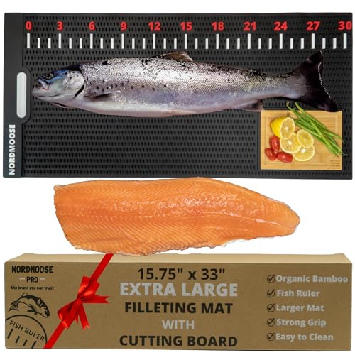 Fish Fillet Mat with Fish Cutting Board, Extra Large 33'x15.75', Portable & Grippy Fish Cleaning Mat - Durable & Easy to Clean, Rollable Fish Fillet Board