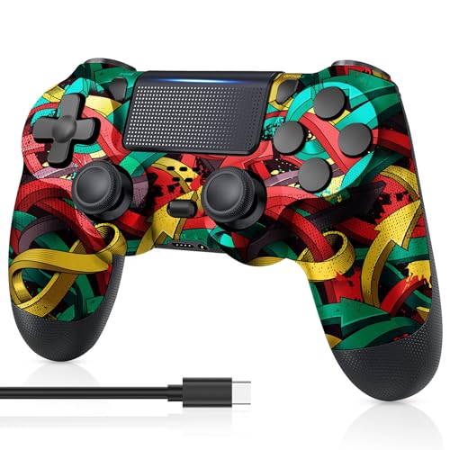 PS4 Controller Wireless, with USB C Cable/1000mAh Battery/Dual Motors/6-Axis Gyro/3.5mm Audio Jack/Multi Touch Pad/Share Button, PS4 Controller Compatible with PS4/Slim/Pro/PC (Colorful Arrows)