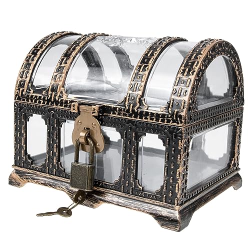 VOSAREA Box Pirate Treasure Case with Lock Role Play Toys for Kids Pirate Party Favors Pirate Costume Accessories Treasure Chest Toy Transparent Chest Plastic Girl Commemorate Piggy Bank