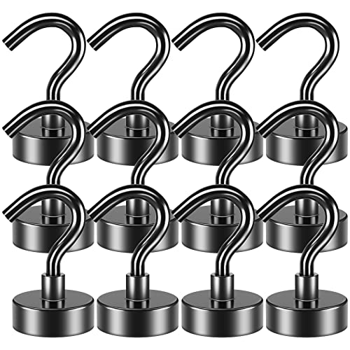 VNDUEEY 10 Pack Black Magnetic Hooks, 22Lbs Strong Magnet Hooks for Hanging, Magnetic Hook Heavy Duty, Fridge Magnets Neodymium with Hooks for Cruise, Kitchen, Workplace, Office and Garage