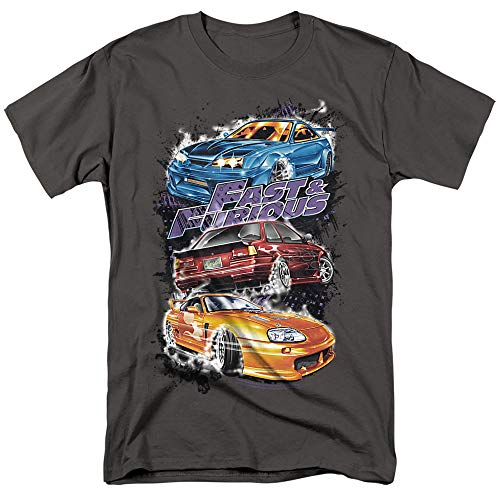 The Fast and The Furious Smokin Street Cars Unisex Adult T-Shirt, Charcoal, Large