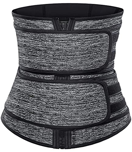 HOPLYNN Sweat Waist Trainer for Women Two Belts, Neoprene Workout Corset Waist Trainer Cincher Trimmer Shaper Zipper Gray Medium