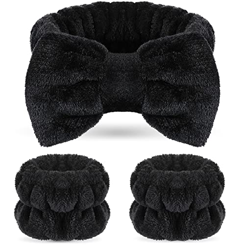 Hanaive headbands for women for washing face Spa Headband and Wristbands, Makeup Headband for Washing Face, Kids Soft Facial Makeup Head Band, Shower Skin Care Girl Hair Supplies(Black)
