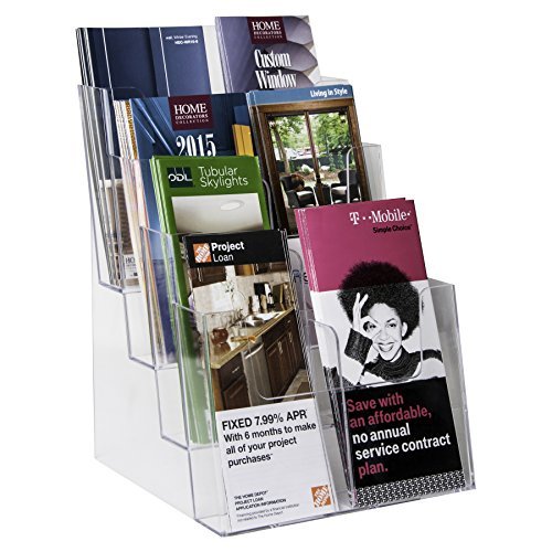 Clear-Ad Acrylic Brochure Holder - 4 Tier Pamphlet Holder with Removable Dividers - Desktop or Wall Mount Rack Card Holders - Flyer or Pamphlet Display Stand - Brochure Organizer LHF-S84 (Pack of 1)