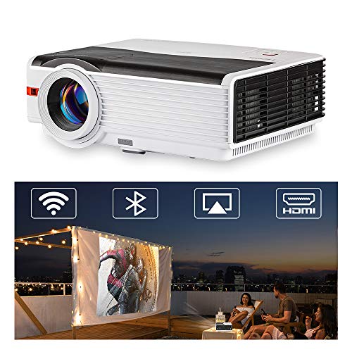 HD 1080p Android TV Projector with WiFi Bluetooth 9000Lumen, LCD LED Wireless Video Projectors for Gaming Outdoor Movies, HDMI VGA USB Aux Audio 10w HiFi Speakers