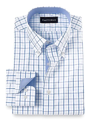 Paul Fredrick Men's Classic Fit Non-Iron Cotton Check Dress Shirt Blue 20.0/35 DMT550B