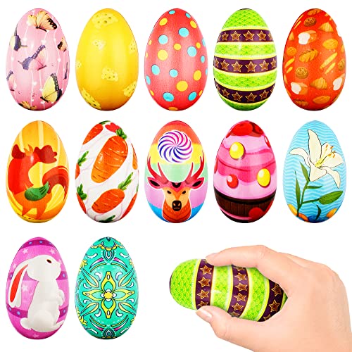 DongCoh 12Pcs Easter Eggs Squishy Toys, Easter Basket Stuffers Stress Relief Gifts Toys for Kids, Easter Egg Hunt Party Favors