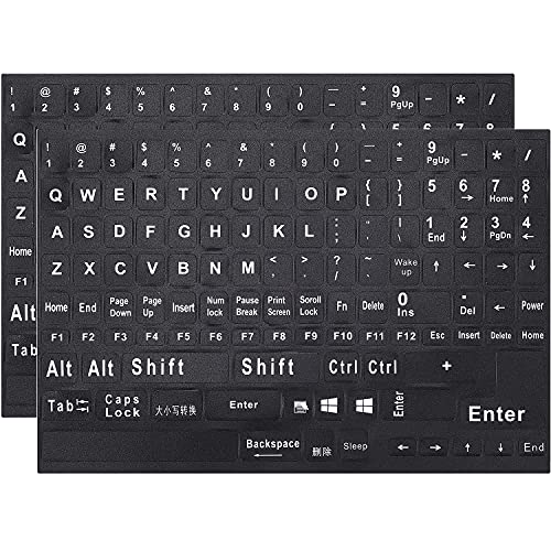 2 Pack English Keyboard Stickers Big Letter Full Set (120 Pcs), Universal PC Computer Laptop Desktop Keyboard Replacement English Keyboard Stickers, Black Background with White Lettering