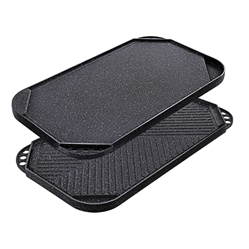 SENSARTE Nonstick Griddle Grill Pan, Pro-Grid Reversible Grill & Griddle Pan, Two Burner Cast Aluminum Griddle, Portable for Indoor Stovetop or Outdoor Camping BBQ, 19.5' x 10.7'