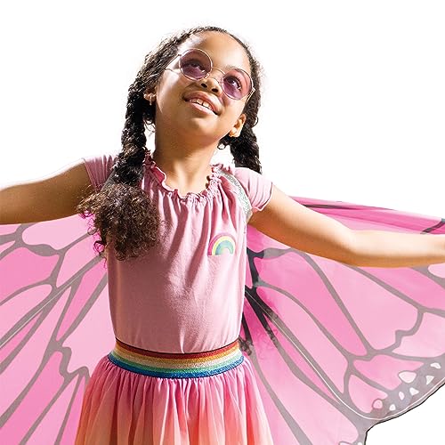 HearthSong Colorful Polyester Butterfly Wings Costume for Kids' Dress Up Imaginative Play, Pink