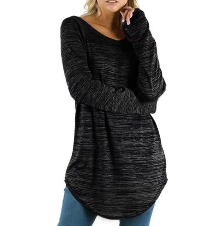 ZZWXWA Womens Shirts Oversized Long Sleeve Tops Warm Sweater Solid Pullover Round Neck Comfy Blouse Fashion Fall Sweatshirts Black