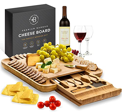 Bambüsi Charcuterie Boards Gift Set - Elegant Gifts for Women - Bamboo Cheese Board Set with Serving Utensils - House Warming Gifts New Home, Wedding Gifts, Kitchen Gadget & Wine Gifts