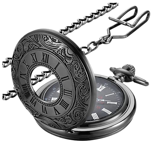 LYMFHCH Vintage Pocket Watch Roman Numerals Scale Quartz Pocket Watches with Chain Christmas Graduation Birthday Gifts Fathers Day