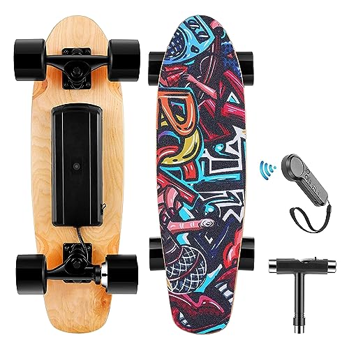 WOOKRAYS Electric Skateboard with Wireless Remote Control, 350W, Max 20KM/H 7 Layers Maple E-Skateboard, 3 Speed Adjustment for Adult, Teens, and Kids (Black)