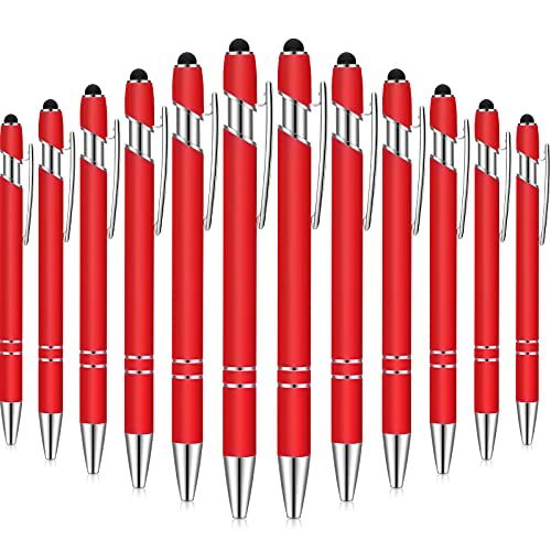 12 Pieces Ballpoint Pen with Stylus Tip, 1.0 mm Black Ink Metal Pen Stylus Pen for Touch Screens, 2 in 1 Stylus Ballpoint Pen (Red)