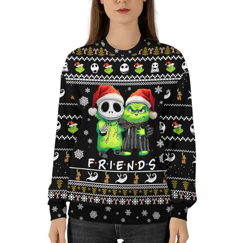 34HD Christmas Movie Ugly Sweater for Men Women, Cartoon Character Unisex Crewneck Sweatshirt, Green Monster (Large)
