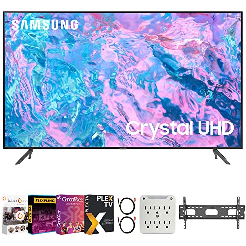 SAMSUNG UN43CU7000 43 inch Crystal UHD 4K Smart TV Bundle with Premiere Movies Streaming + 37-100 Inch TV Wall Mount + 6-Outlet Surge Adapter + 2X 6FT 4K HDMI 2.0 Cable (2023 Model)