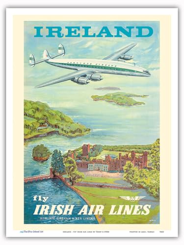 Ireland - Fly Irish Air Lines - Lockheed Martin Constellation “Connie” Aircraft - Vintage Airline Travel Poster by Terry c.1940s - Master Art Print (Unframed) 9in x 12in