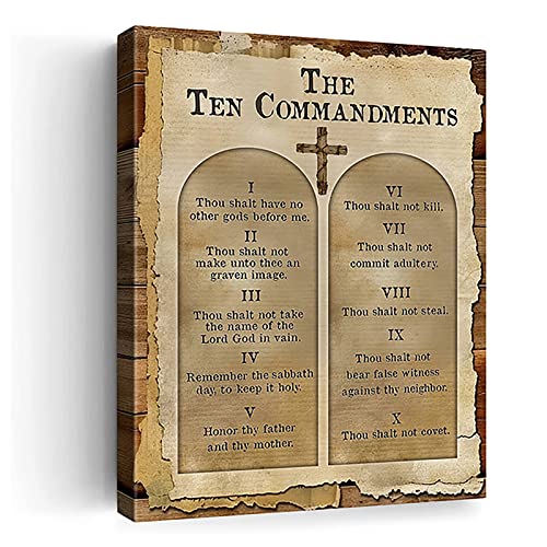 SOULDOOR 10 Commandments Wall Art Christian Canvas Vintage the Ten Commandments Wall Decor God Bible Verses Poster Pictures Wall Decor For Bathroom Bedroom Home Decor Framed Ready To Hang 12x16 Inch