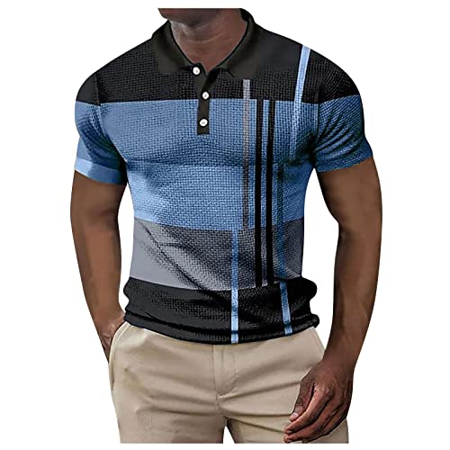 Mens Polo Shirts Short Sleeve Striped Color Block Summer T Shirt Casual Stylish Pullover Top Spring Clothes 2023 Oversized t Shirts Blue M