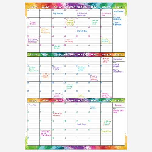 Large Dry Erase Calendar for Wall – 3 Month Calendar(Vertical), Dry Erase Calendar, Undated Quarterly Wall Calendar, 27.8' x 41' Monthly Calendar, Reusable Laminated Organizer for Home, Office, School