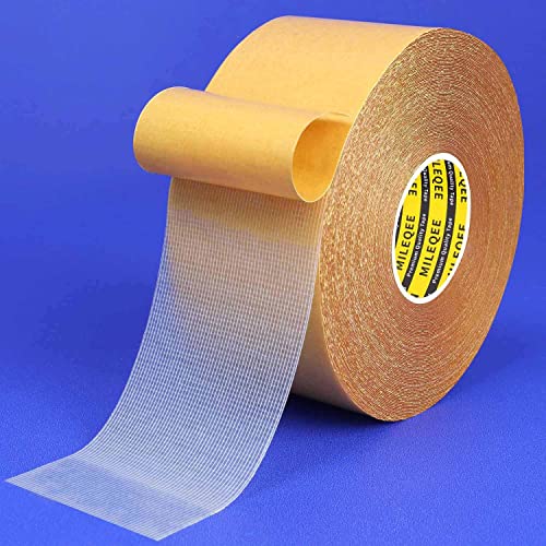 MILEQEE Double Sided Tape Heavy Duty, 2' x 66FT, Universal High Tack Strong Wall Adhesive with Fiberglass Mesh, Super Sticky Resistente Clear Tape, Easy Use Mounting Tape