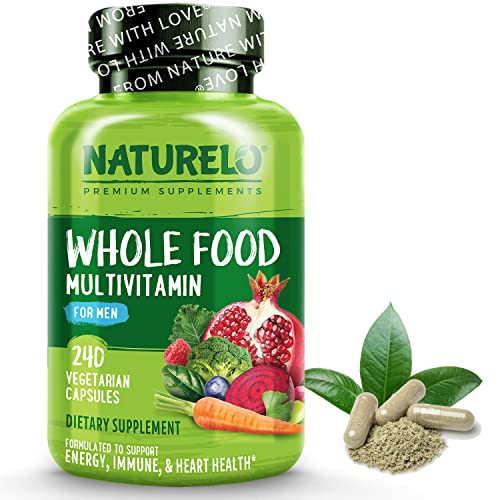 NATURELO Whole Food Multivitamin for Men - Vitamins, Minerals, Antioxidants, Organic Extracts - Vegetarian - for Energy, Brain, Heart, Eye Health - 240 Vegan Capsules, 1 Pack