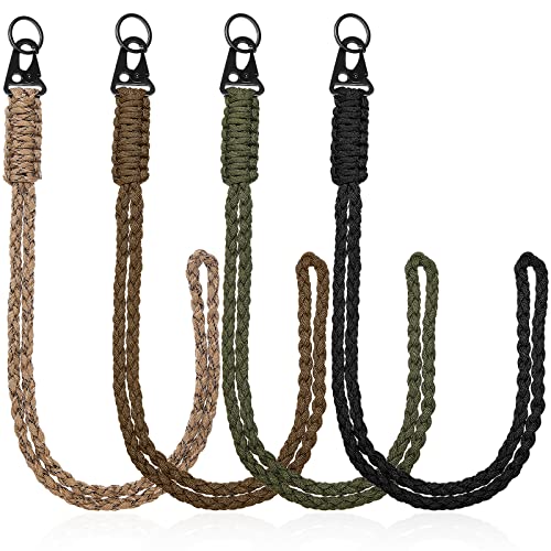 Hotop 4 Pieces Heavy Duty Lanyards with Metal Hk Clips, Braided Strong Paracord Keychains Neck Key Camera Whistle Phone Outdoor Survival, Black, Green, Brown, Camo, 58 x 2.8 0.8 cm/ 23 1 0.3 inches