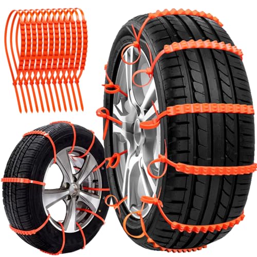Snow chains for Car/Suvs/Trucks/Pickups with 12PCS Reusable Snow Tire Chains Universal Car Tire Chains Emergency Anti Slip Adjustable Tire Chain for Snow, Rain, Sand, Mud