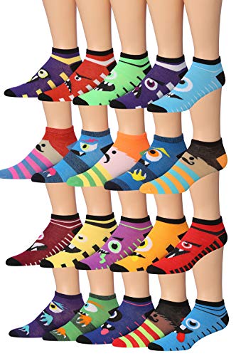 JAMES FIALLO Men's 20 Pairs Classy Extra Lightweight Colorful Funny Faces Pattern Socks For Men Size 10-13 Low Cut, MN12-20-T1