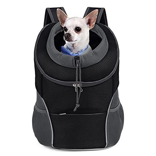 WOYYHO Pet Dog Carrier Backpack Puppy Dog Travel Carrier Front Pack Breathable Head-Out Backpack Carrier for Small Dogs Cats Rabbits (L (up to 14 lbs), Black)
