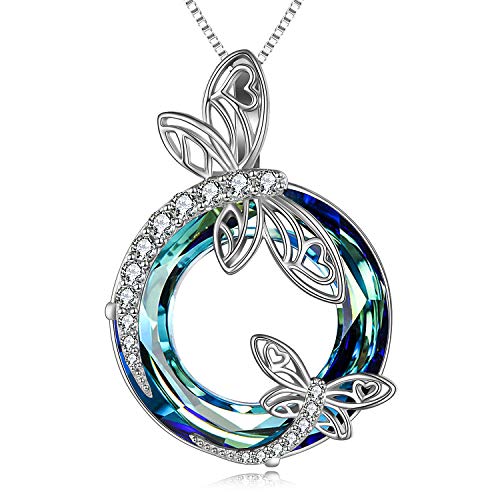 TOUPOP Christmas Gifts for Women Dragonfly Gifts for Women Sterling Silver Dragonfly Pendant Necklace with Circle Crystal Birthday Christmas Mothers Day Jewelry Gifts for Women Girls Mom