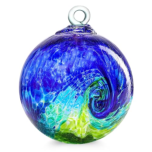 VCUTEKA Hanging Garden Gazing Ball, Hand-Blown Glass Witch Ball for Outdoor Garden Décor, 6' Colorful Swirl