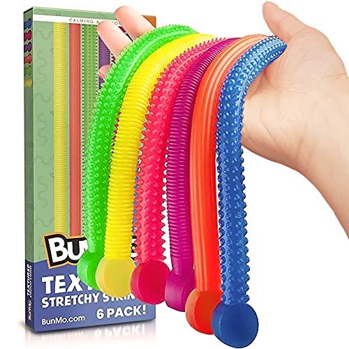 BUNMO Sensory Toys Stocking Stuffers | Textured Stretchy Strings Fidget Toy 6 Pk | Perfect Anxiety Toys and Autism Sensory Toys | Toys for Boys 5-7 | Boys Toys Age 6-8 | Toys for Boys Age 8-12