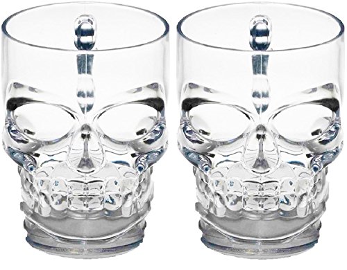 Circleware Skull Face Beer Mug Drinking Glasses with Handle, Set of 2, Heavy Base Funny Entertainment Glassware for Water, Juice and Halloween Decorations Beverage Gifts, 17.6 oz.