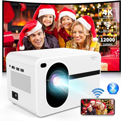 Projector with WiFi and Bluetooth, Wielio Native 1080P 12000L Outdoor Portable Mini Video Movie Projector, Proyector Compatible with iOS/Android/TV Stick/HDMI/USB/AV for Home Theater